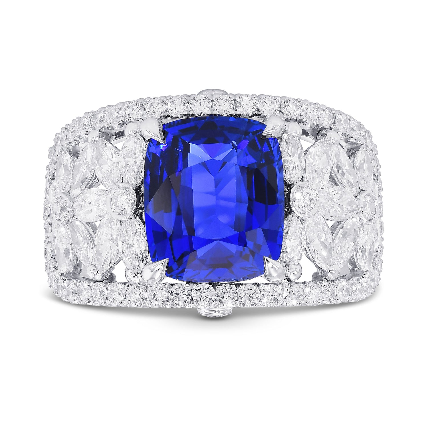 Royal Blue Cushion Sapphire & Diamond Dress Ring