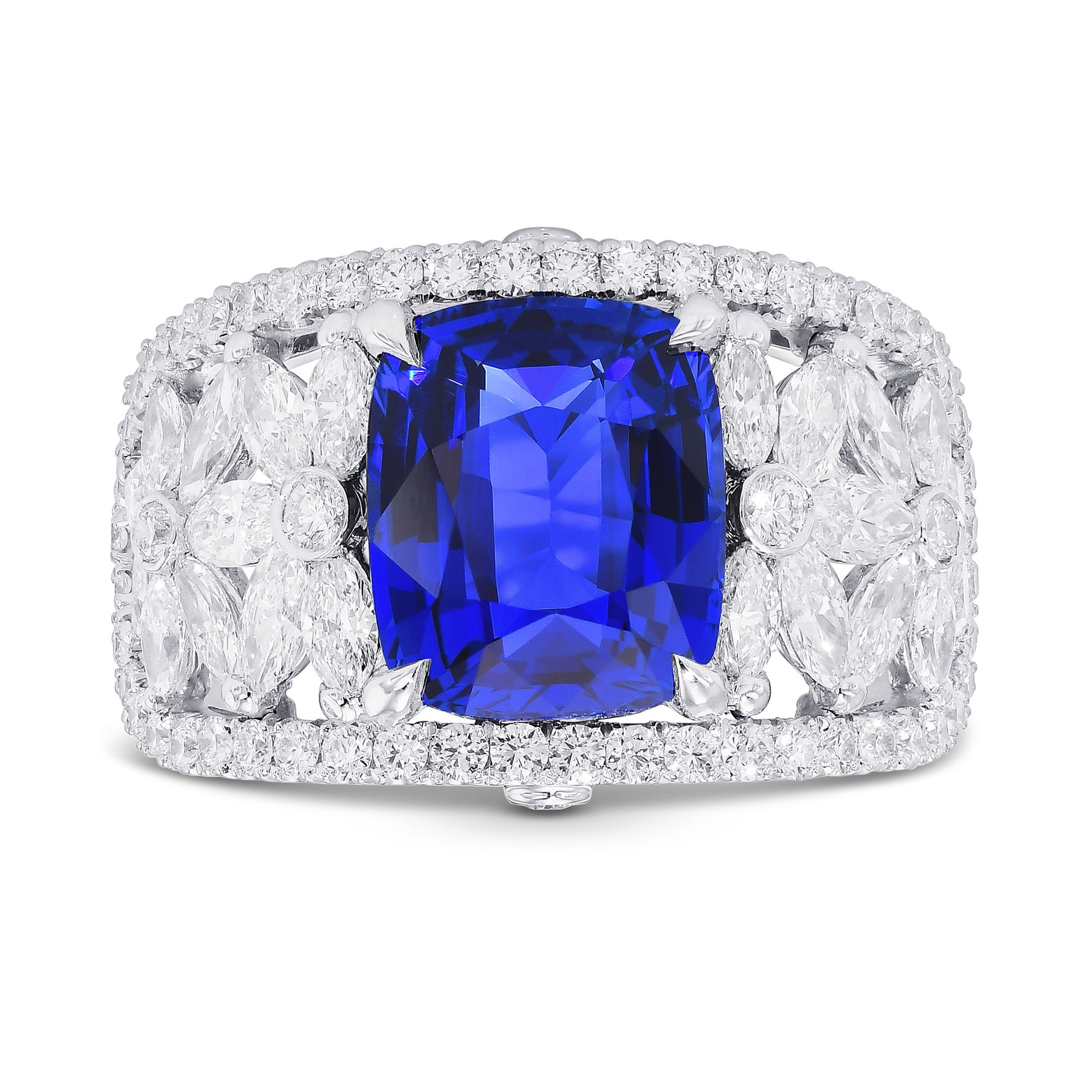 Royal Blue Cushion Sapphire & Diamond Dress Ring