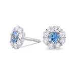 Aquamarine and Diamond Round Halo Earrings