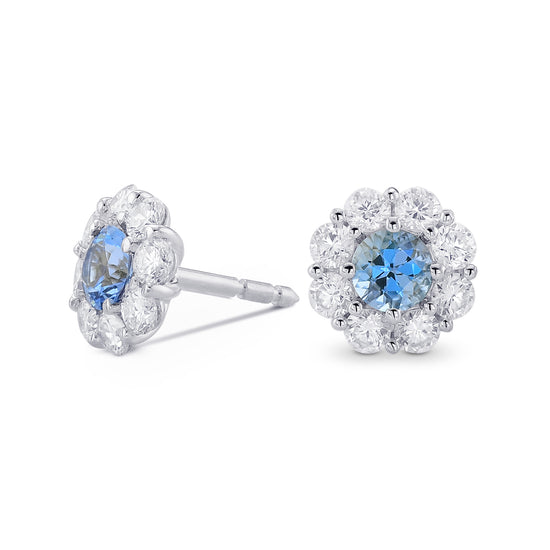 Aquamarine and Diamond Round Halo Earrings