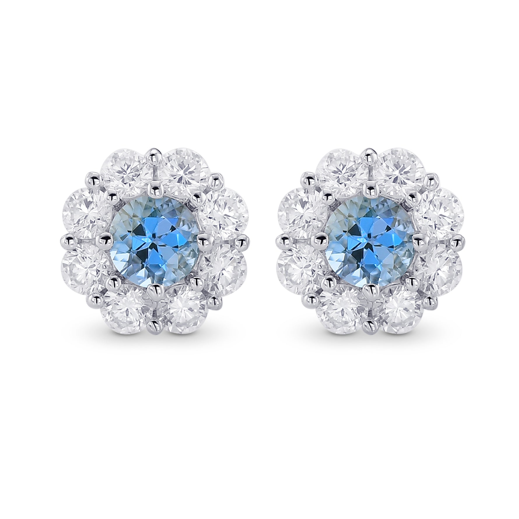 Aquamarine and Diamond Round Halo Earrings