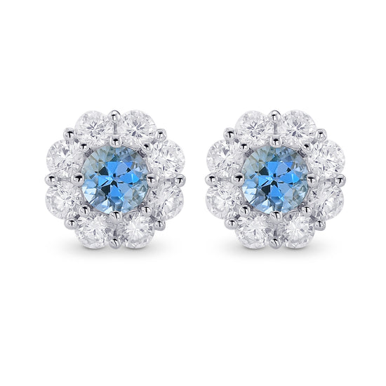Aquamarine and Diamond Round Halo Earrings