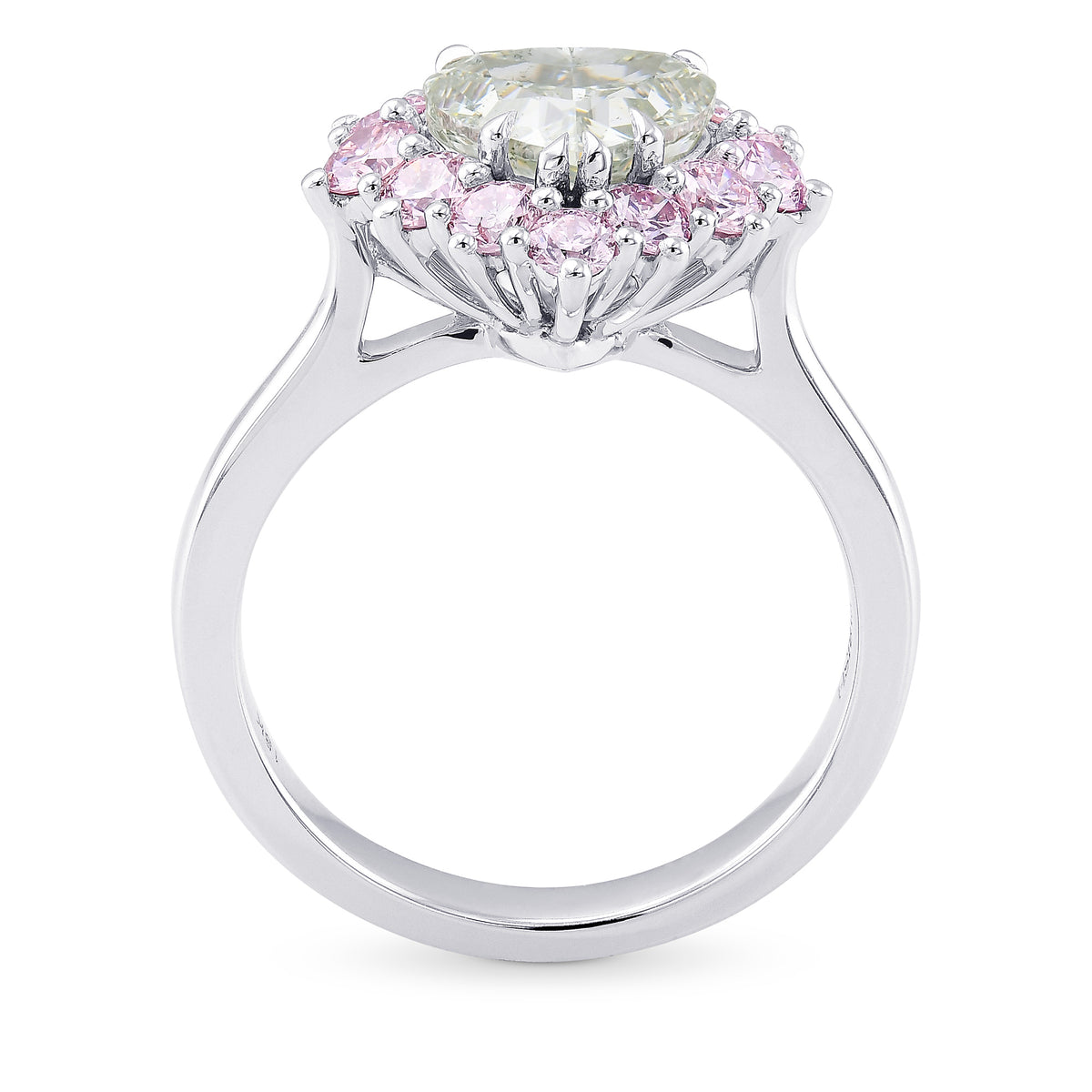 Fancy Yellowish Green Heart & Fancy Light Pink Diamond Halo Ring
