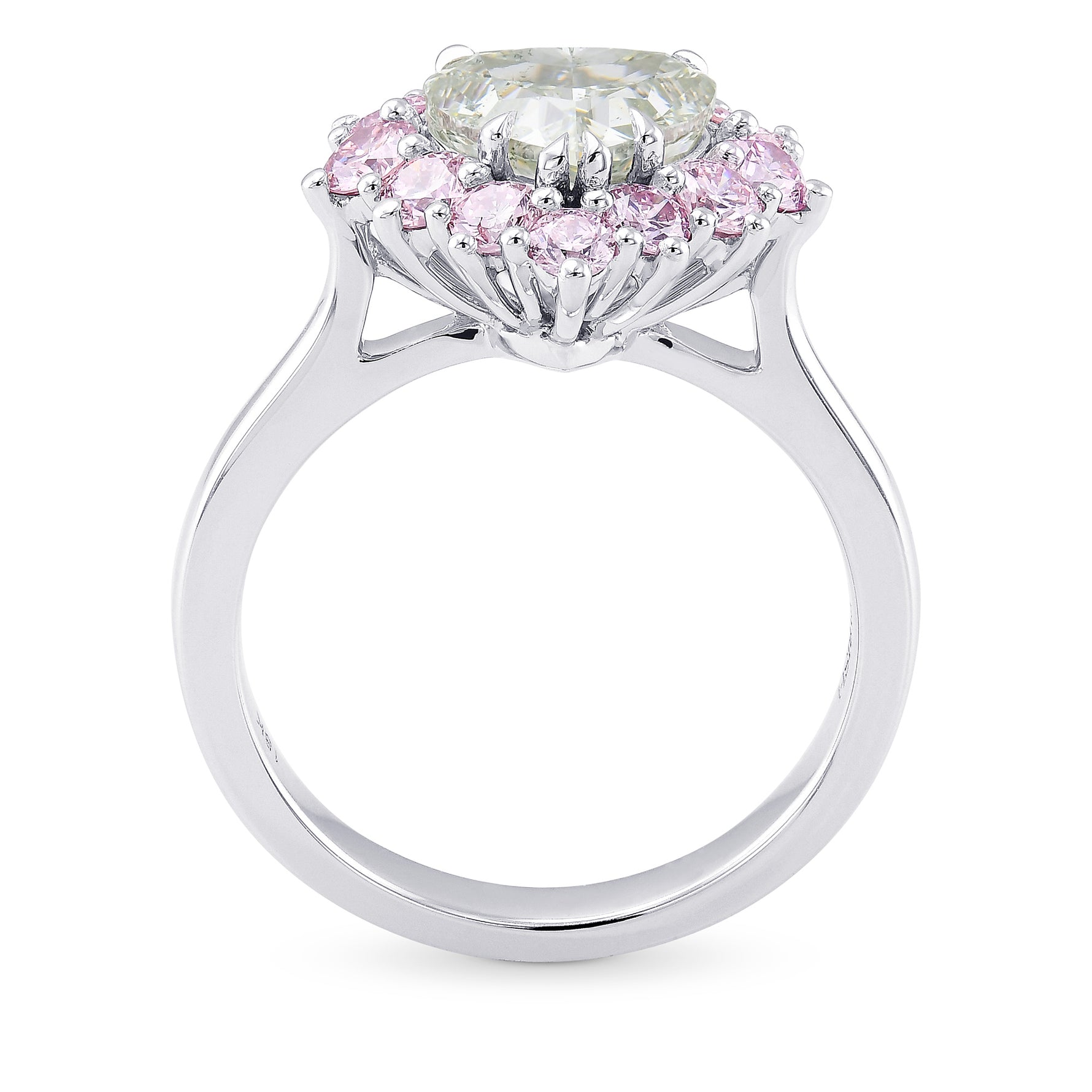Fancy Yellowish Green Heart & Fancy Light Pink Diamond Halo Ring
