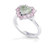 Fancy Yellowish Green Heart & Fancy Light Pink Diamond Halo Ring