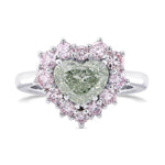 Fancy Yellowish Green Heart & Fancy Light Pink Diamond Halo Ring