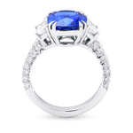 Cushion Sapphire & Trapezoid Diamond Side Stone Ring