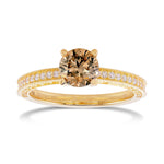 Fancy Yellowish Brown Round Diamond Side Stone Ring