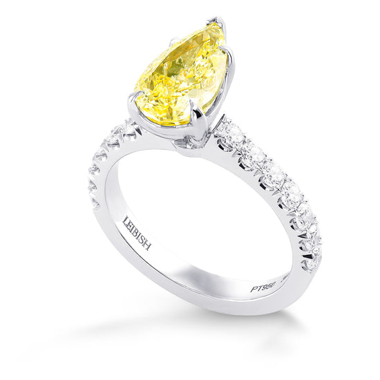 Fancy Light Yellow Pear Diamond Side Stone Ring