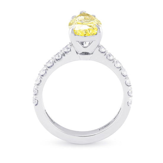 Fancy Light Yellow Pear Diamond Side Stone Ring