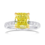 Fancy Intense Yellow Cushion Diamond Side Stone Ring