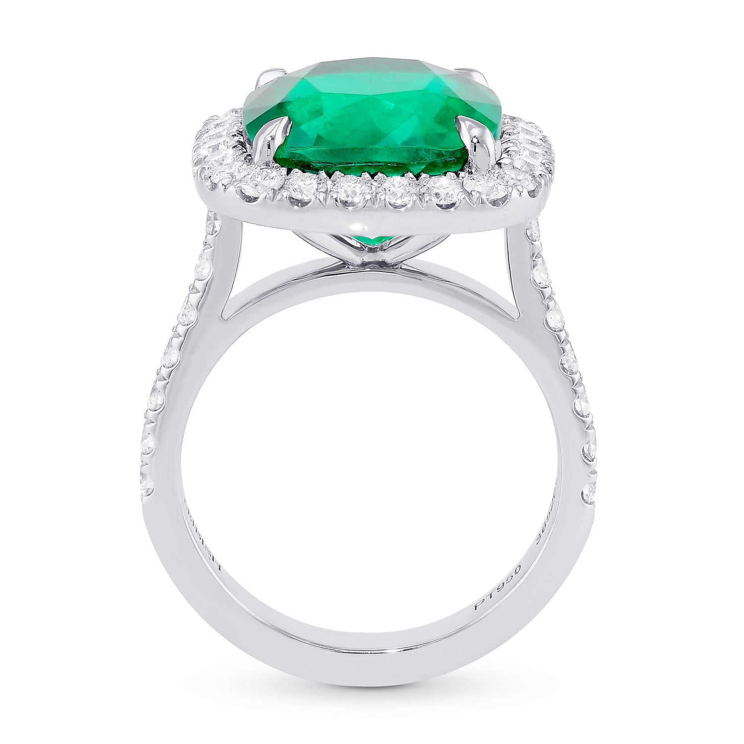  Green Cushion Colombian Emerald and Diamond Halo Ring