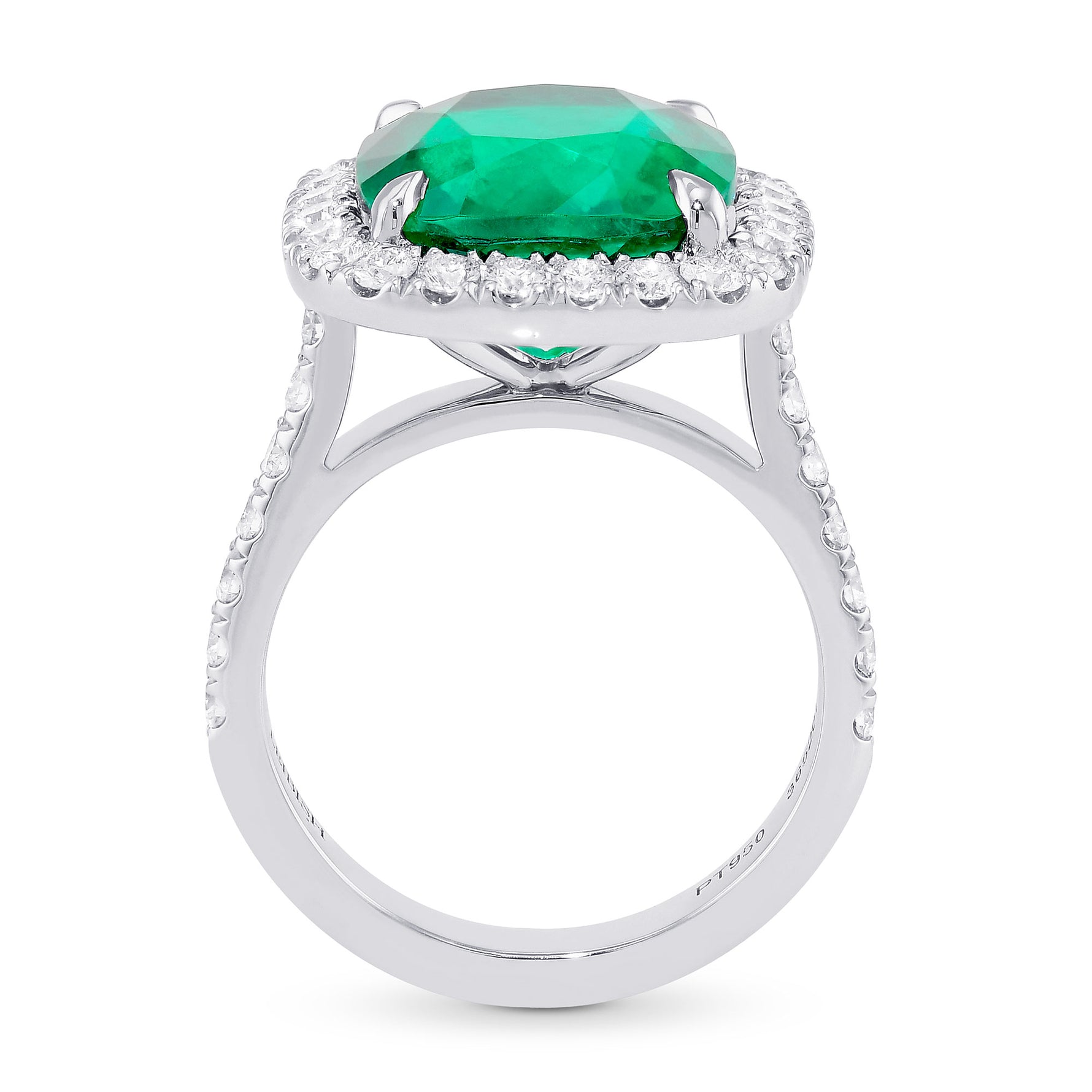  Green Cushion Colombian Emerald and Diamond Halo Ring