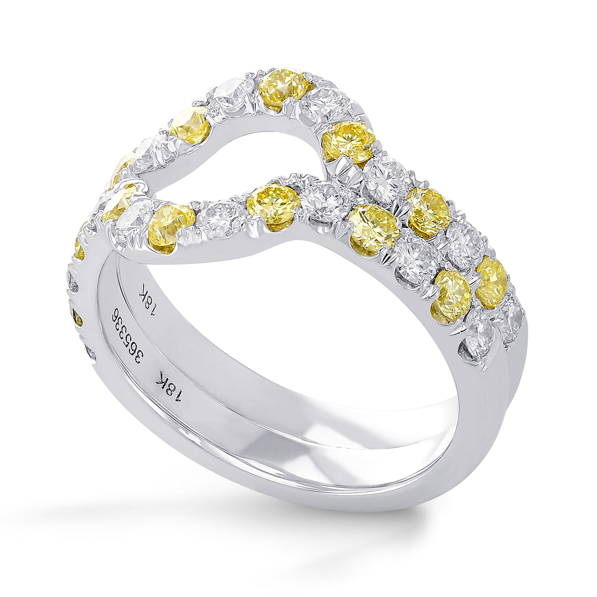 Two Fancy Light Yellow & Colorless Diamond Half Eternity Contoured Wedding Bands