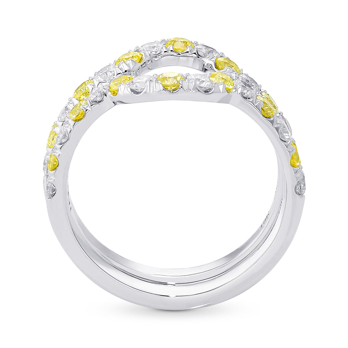 Two Fancy Light Yellow & Colorless Diamond Half Eternity Contoured Wedding Bands