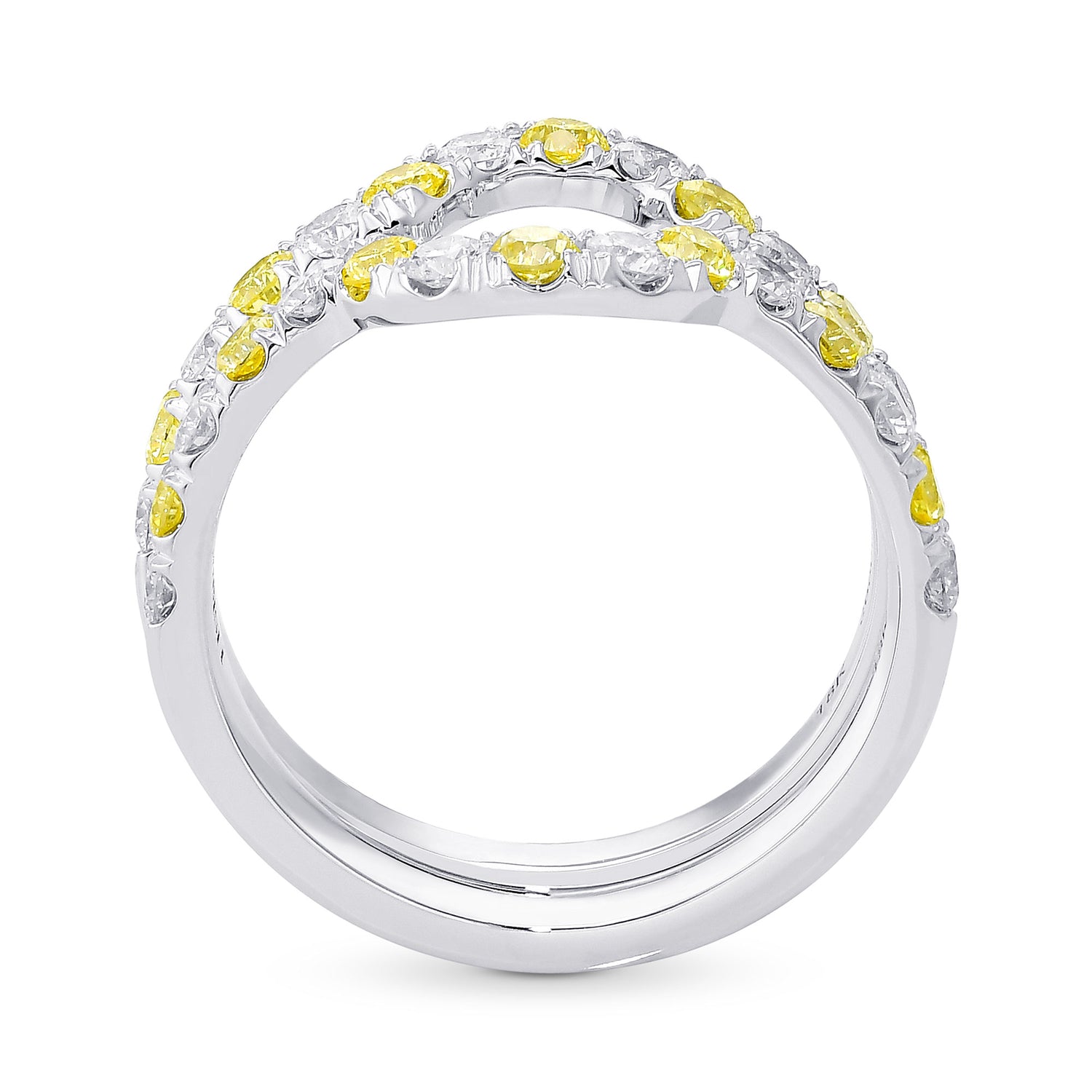 Two Fancy Light Yellow & Colorless Diamond Half Eternity Contoured Wedding Bands