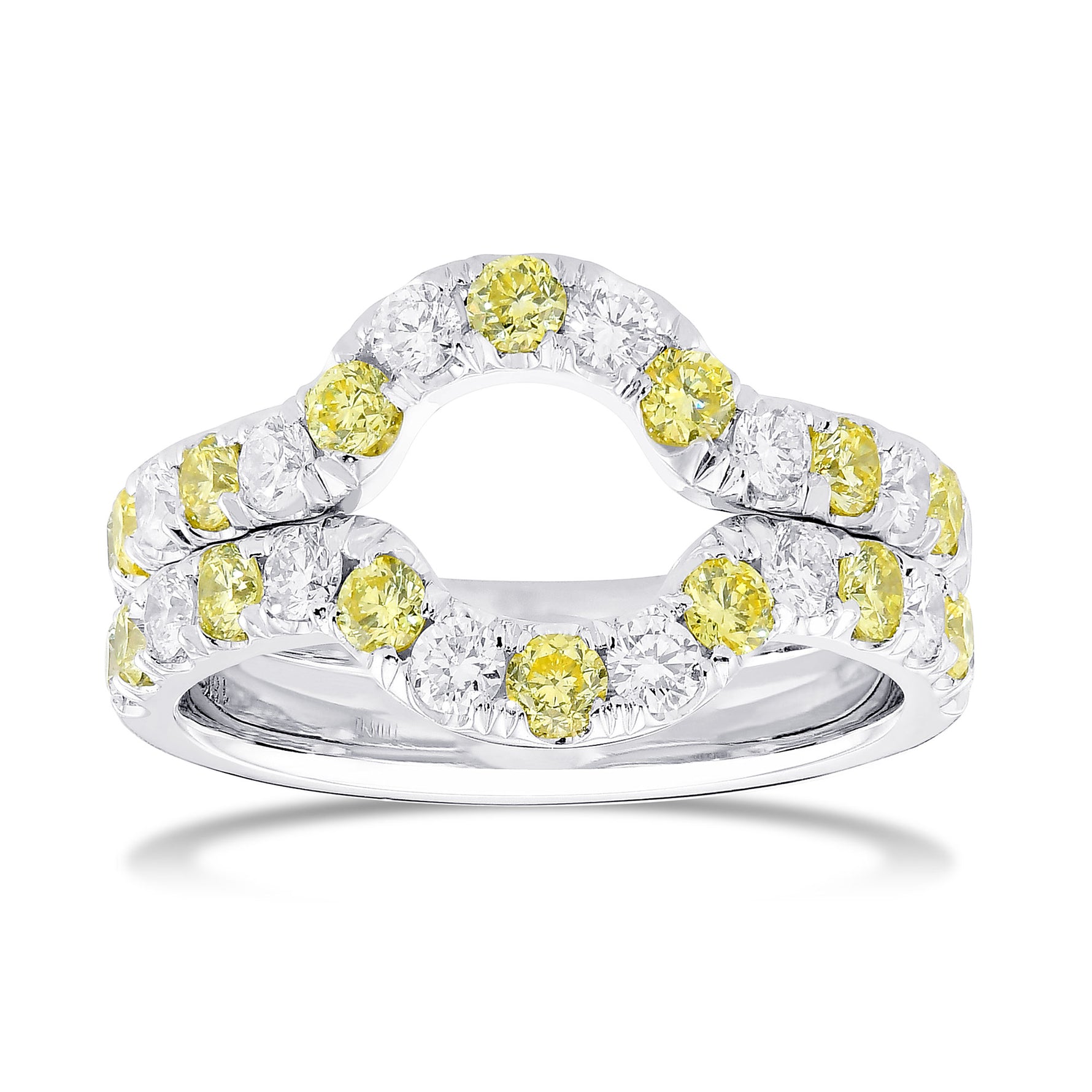 Two Fancy Light Yellow & Colorless Diamond Half Eternity Contoured Wedding Bands