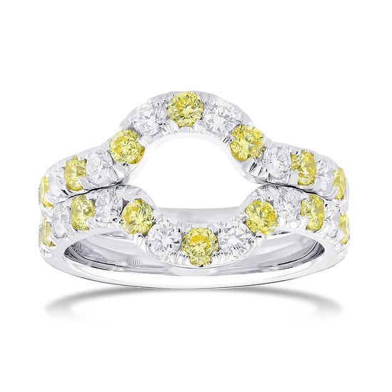 Two Fancy Light Yellow & Colorless Diamond Half Eternity Contoured Wedding Bands