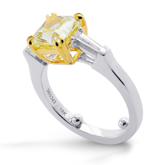 Fancy Light Yellow Radiant & Taper Diamond 3 Stone Ring