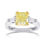 Fancy Light Yellow Radiant & Taper Diamond 3 Stone Ring