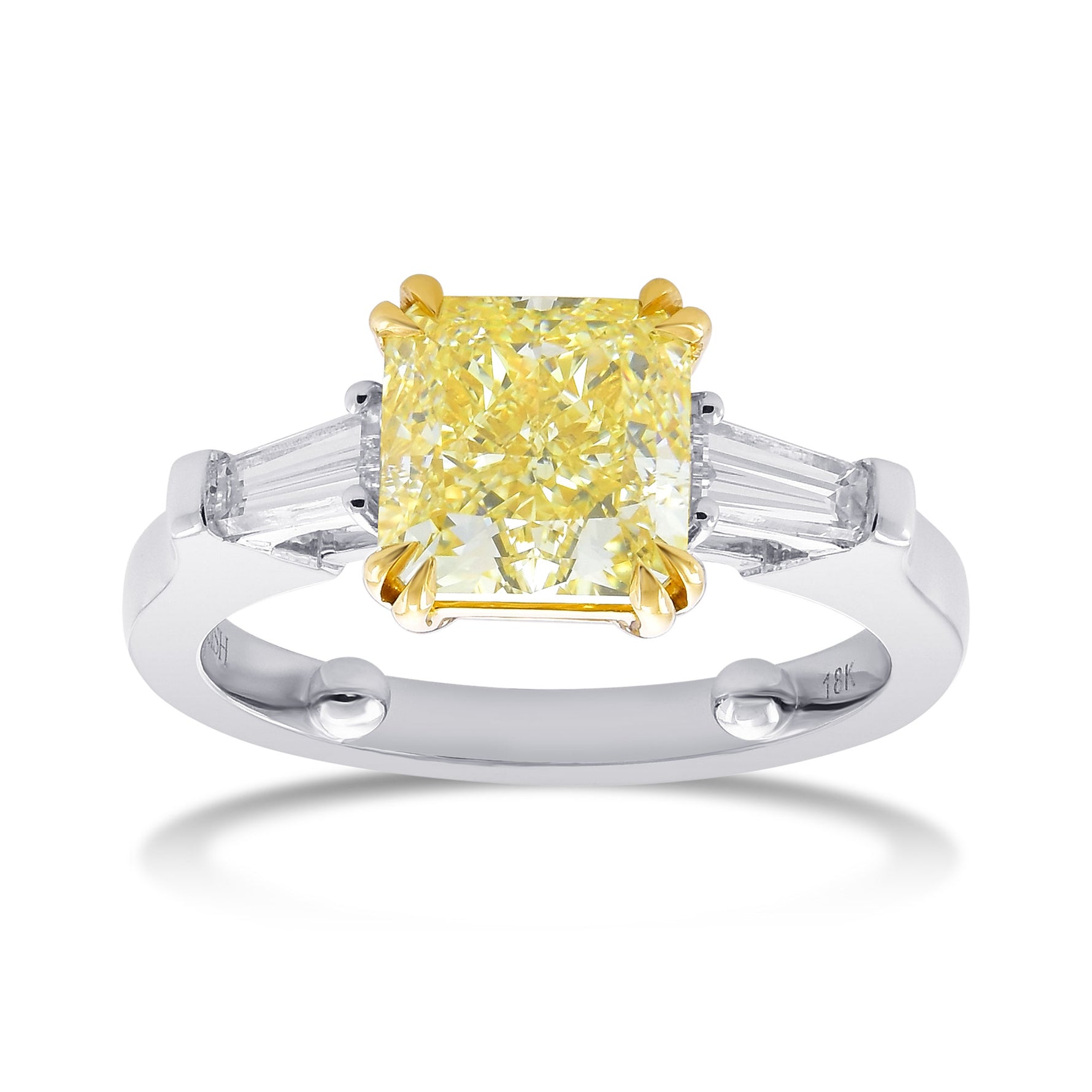 Fancy Light Yellow Radiant & Taper Diamond 3 Stone Ring