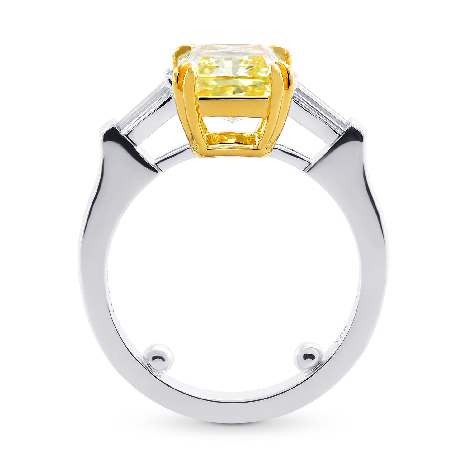 Fancy Light Yellow Radiant & Taper Diamond 3 Stone Ring