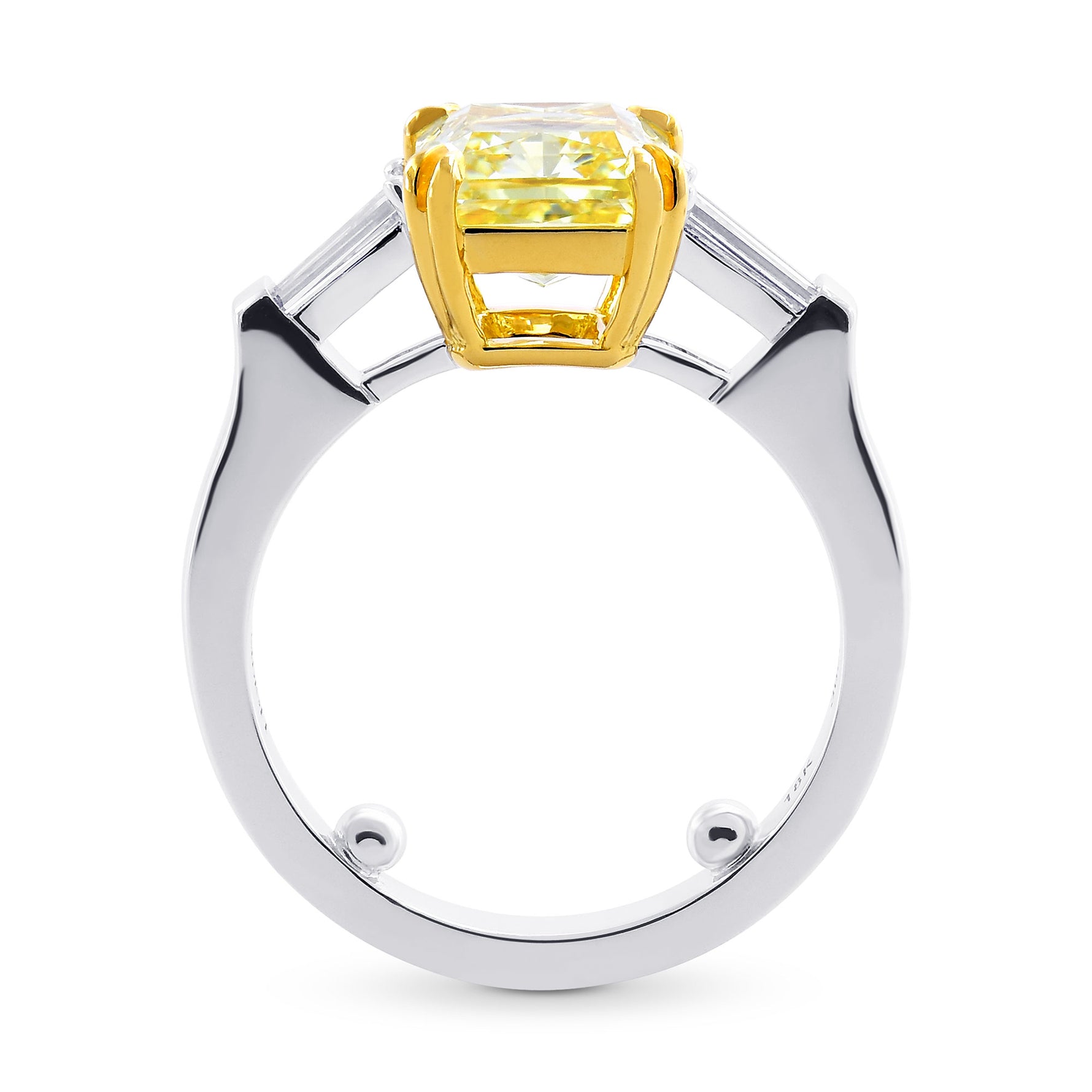 Fancy Light Yellow Radiant & Taper Diamond 3 Stone Ring