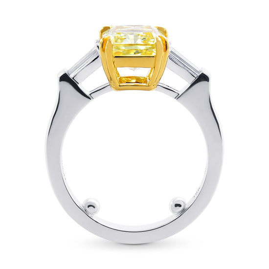 Fancy Light Yellow Radiant & Taper Diamond 3 Stone Ring