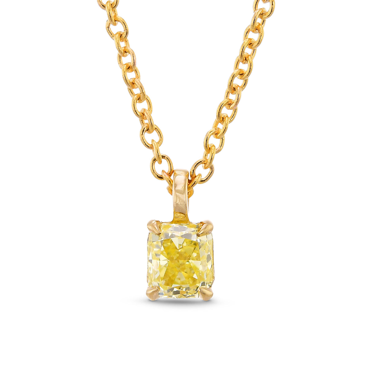 Fancy Yellow Cushion Diamond Solitaire Pendant