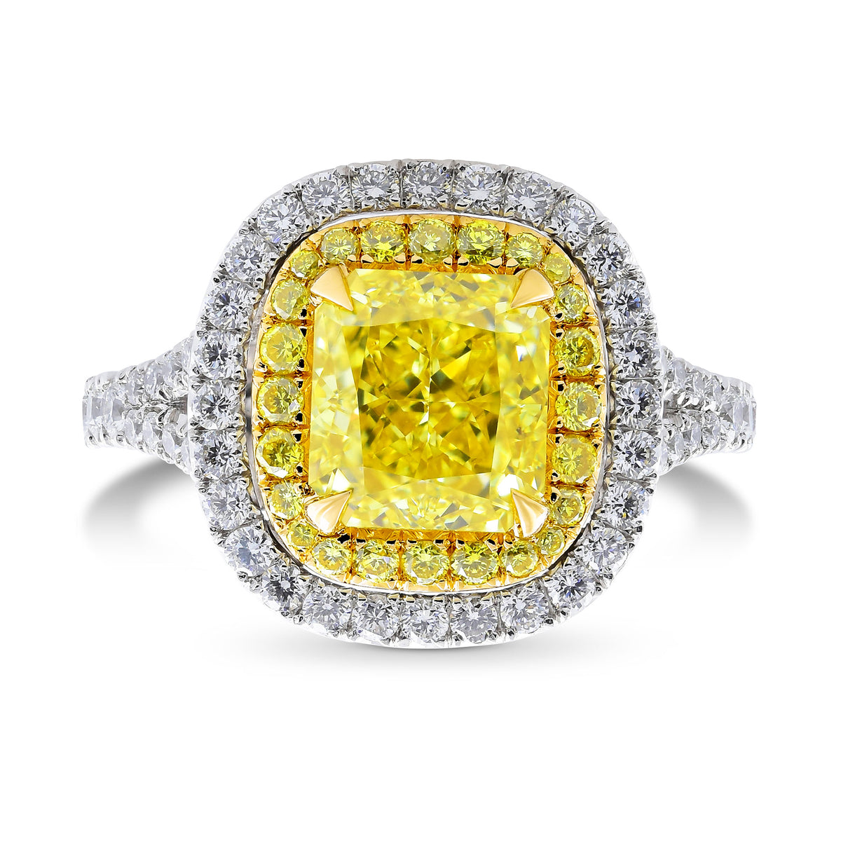 Fancy Intense Yellow Radiant Diamond Double Halo Ring