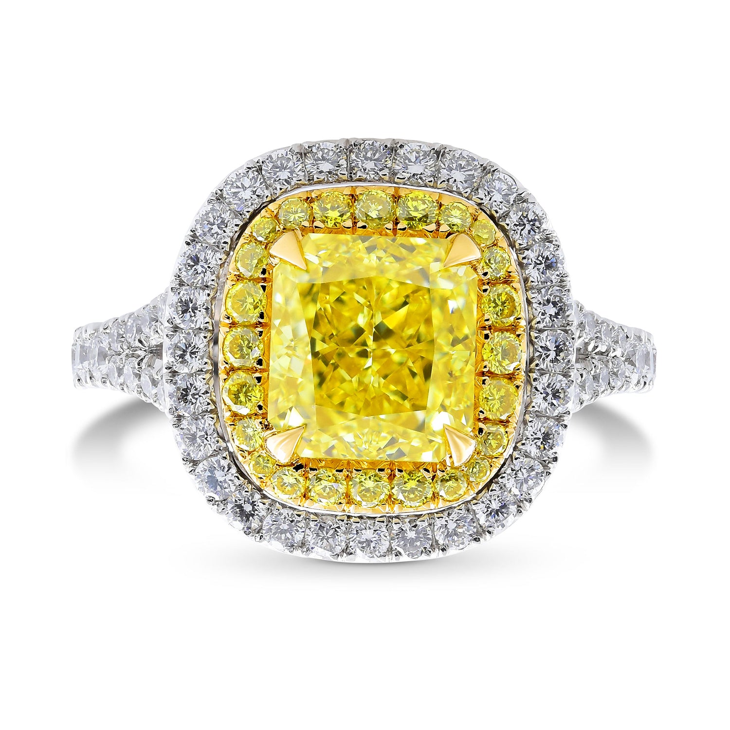 Fancy Intense Yellow Radiant Diamond Double Halo Ring