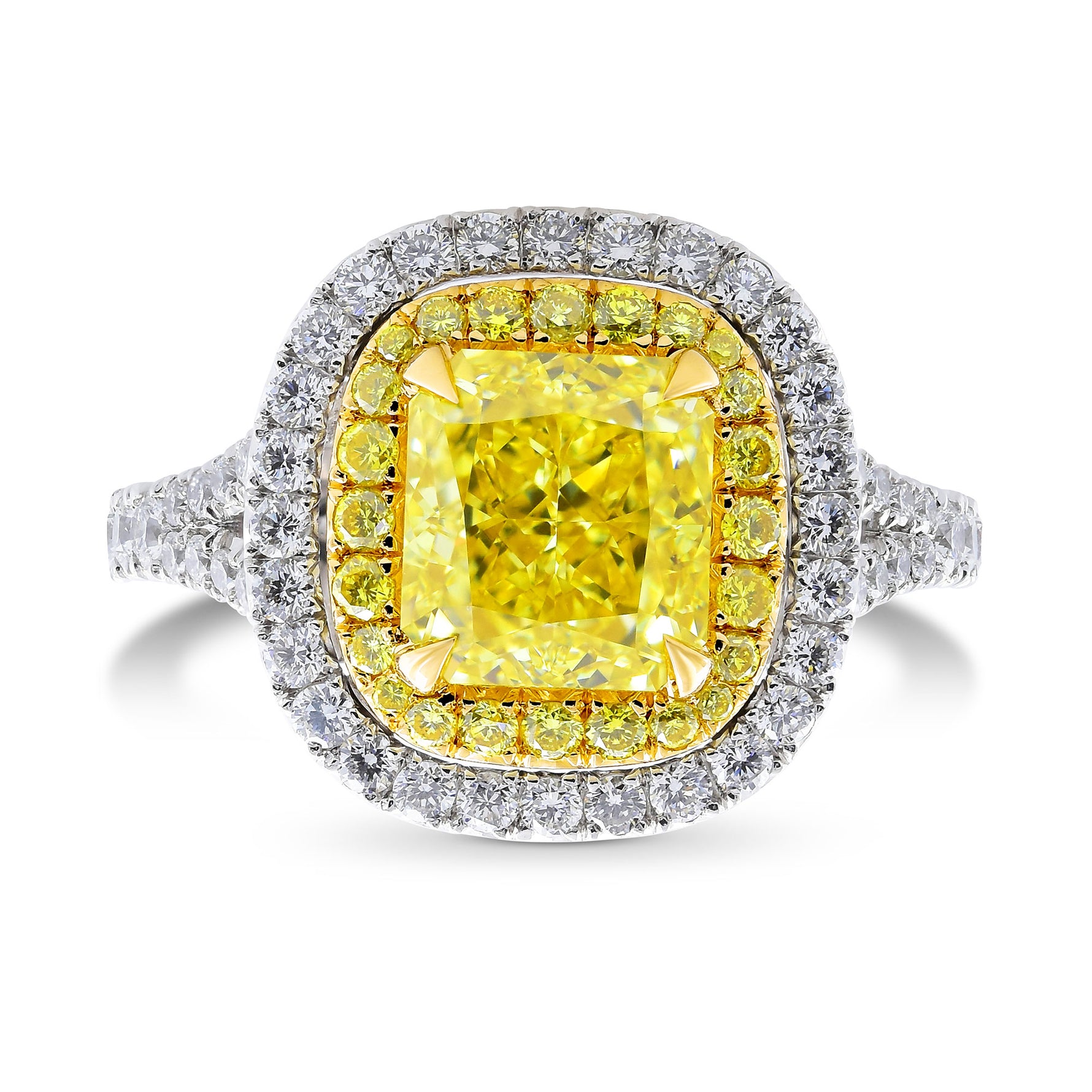 Fancy Intense Yellow Radiant Diamond Double Halo Ring