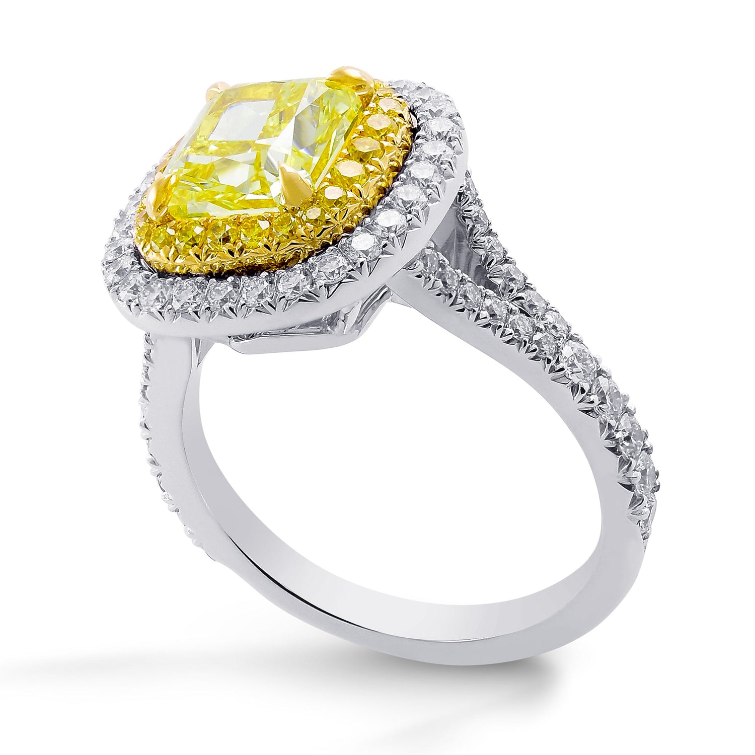 Fancy Intense Yellow Radiant Diamond Double Halo Ring