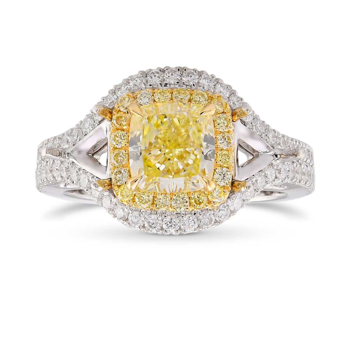 Fancy Light Yellow Cushion Diamond Halo Ring