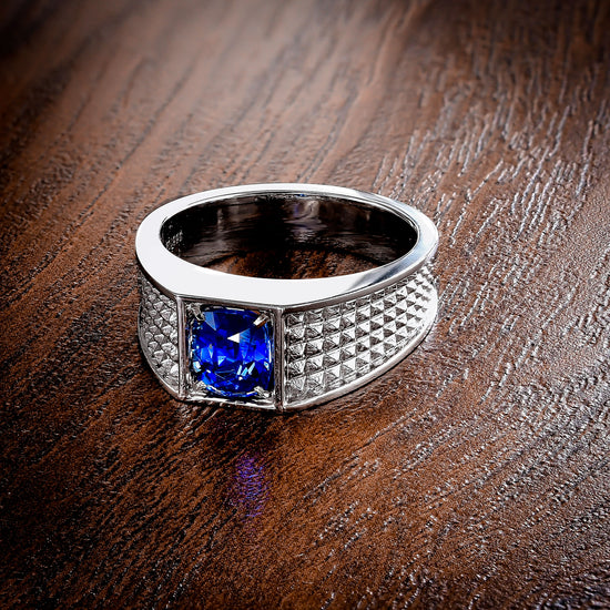 Cushion Cornflower Blue Sapphire Men's Ring