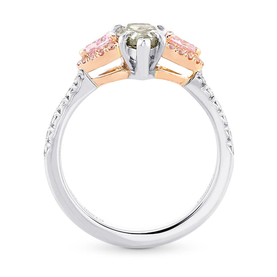Chameleon and Pink Diamond Three Stone Ring