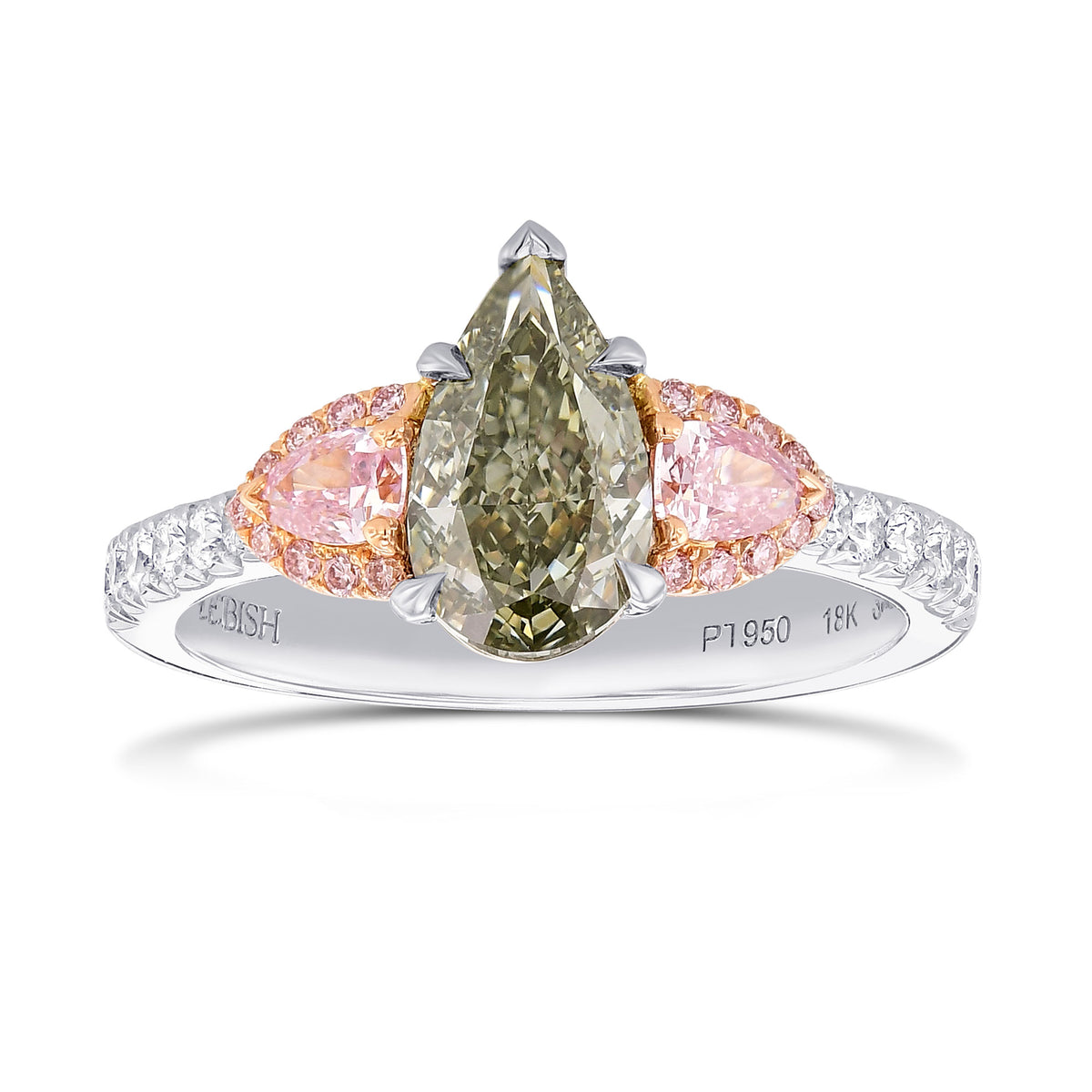 Chameleon and Pink Diamond Three Stone Ring