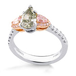 Chameleon and Pink Diamond Three Stone Ring
