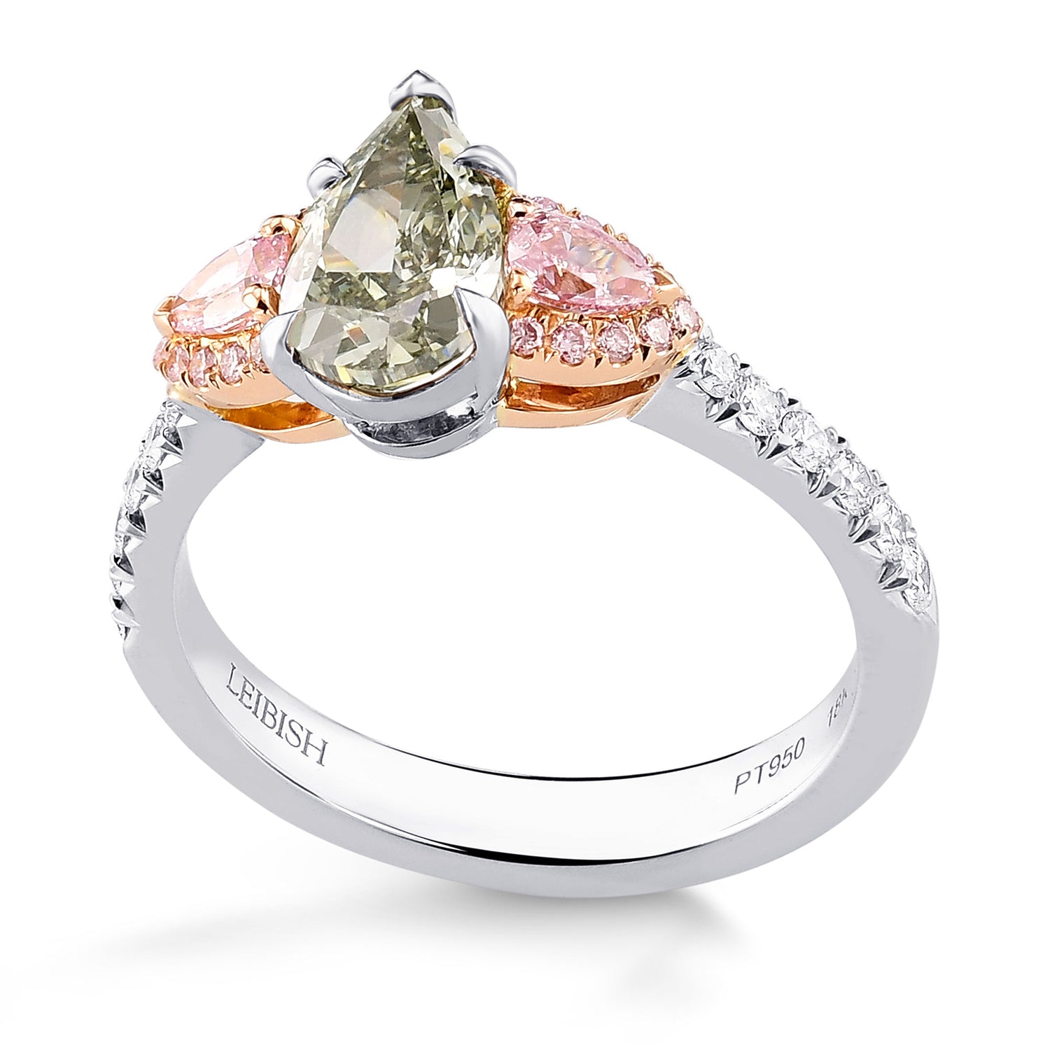 Chameleon and Pink Diamond Three Stone Ring