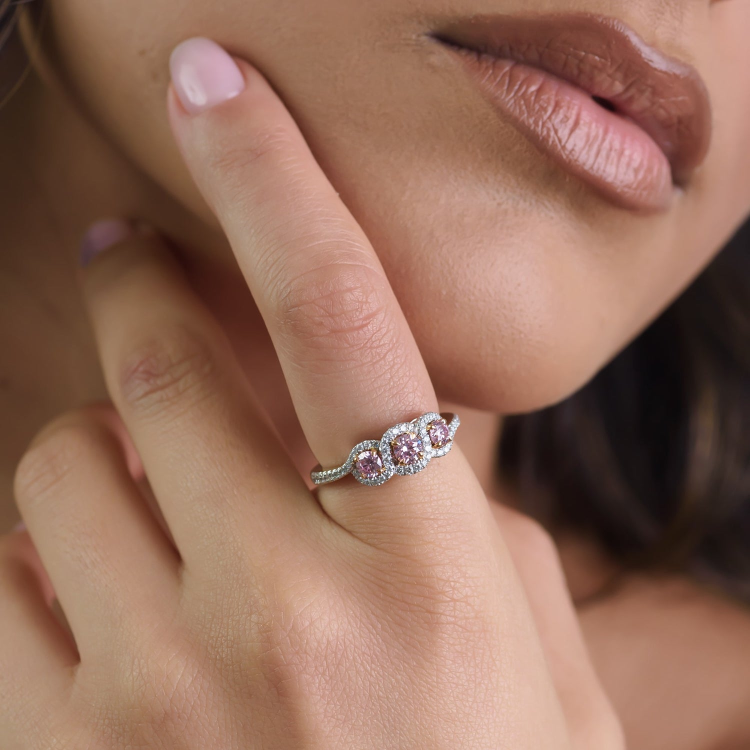 Argyle Fancy Pink Diamond 3 Stone Ring