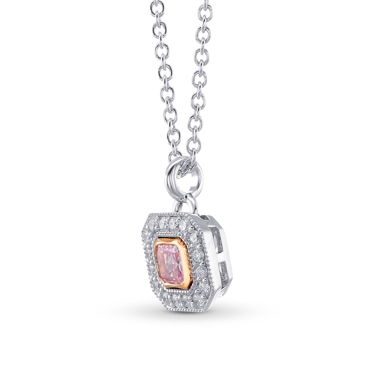 Fancy Intense Purplish Pink Radiant Diamond Halo Pendant