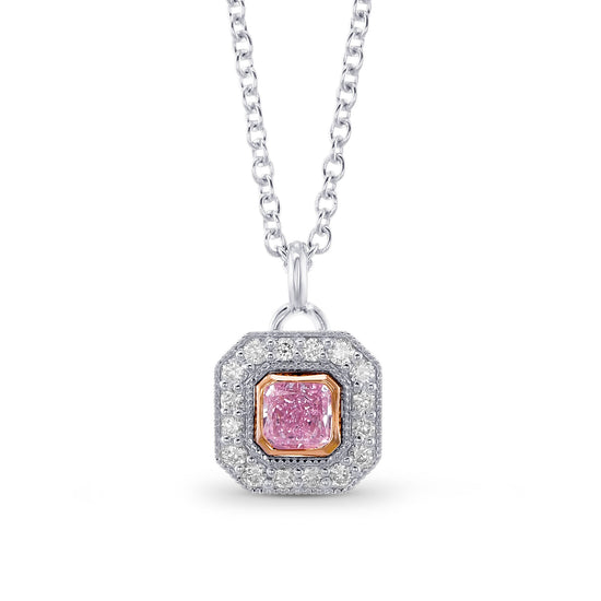 Fancy Intense Purplish Pink Radiant Diamond Halo Pendant