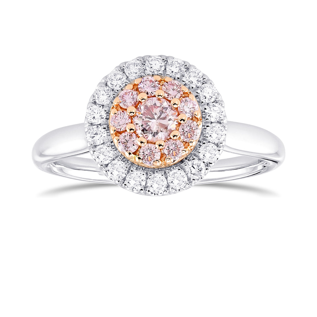 Fancy Light Pink Round Diamond Double Halo Ring