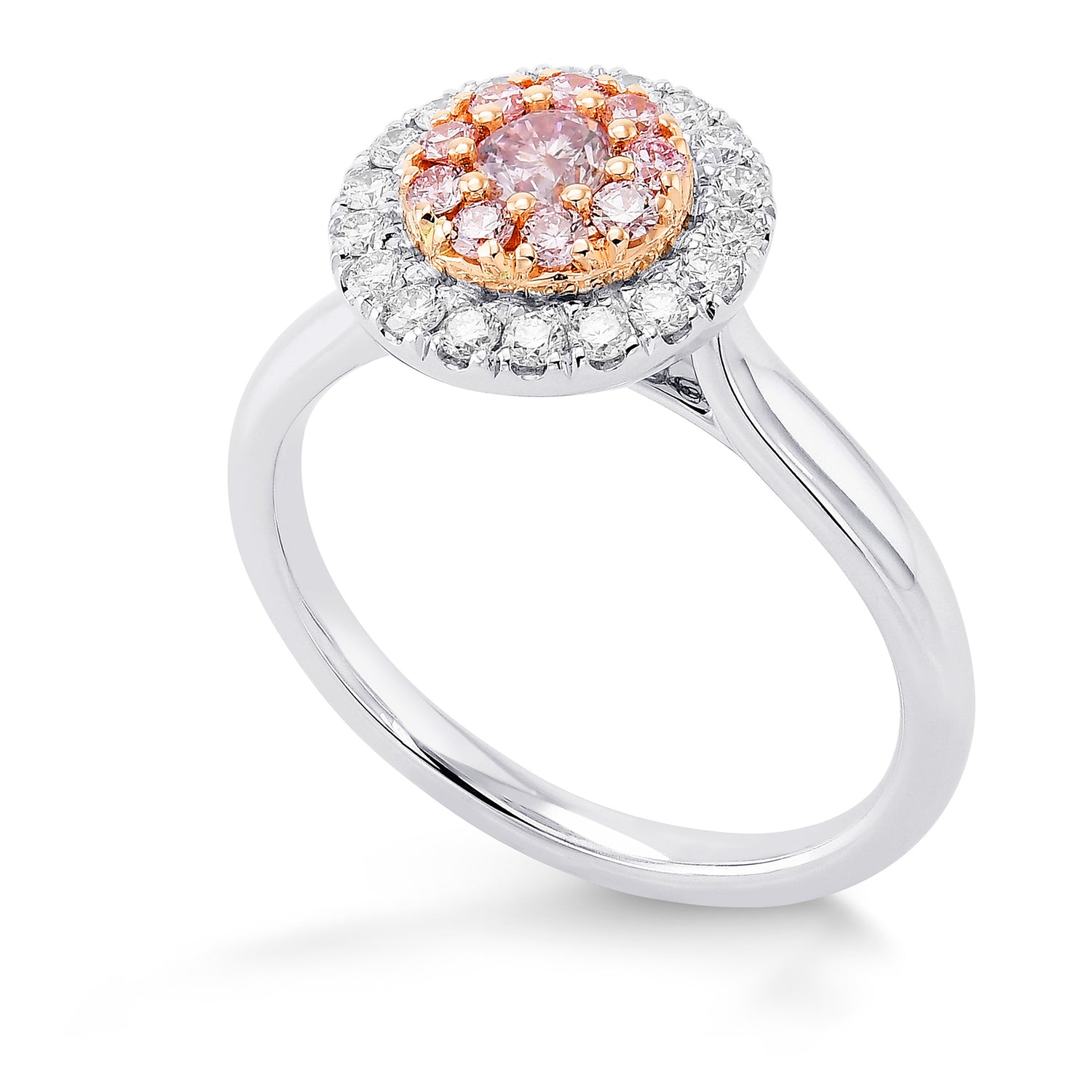 Fancy Light Pink Round Diamond Double Halo Ring