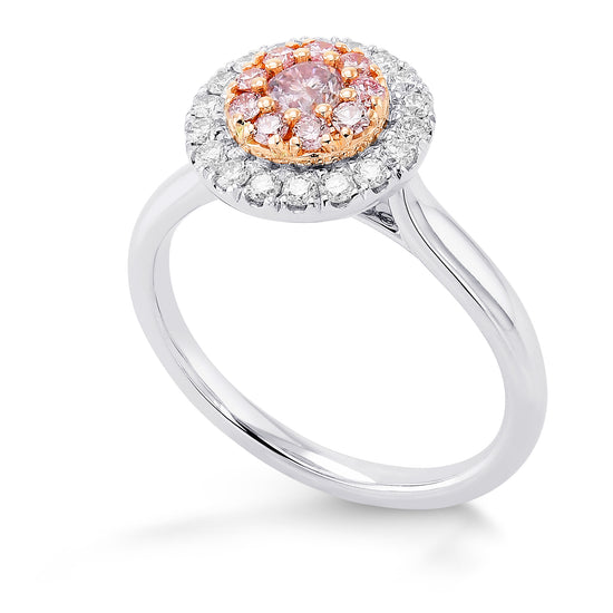 Fancy Light Pink Round Diamond Double Halo Ring