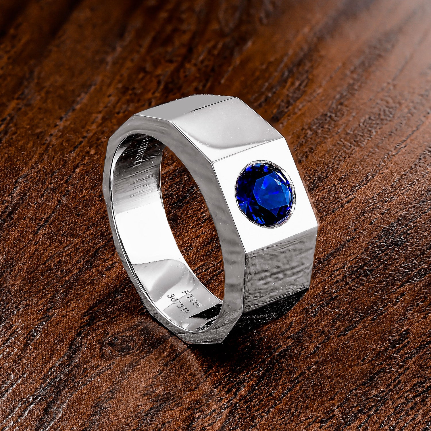 Round Sapphire Platinum Men's Ring