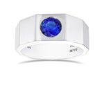 Round Sapphire Platinum Men's Ring