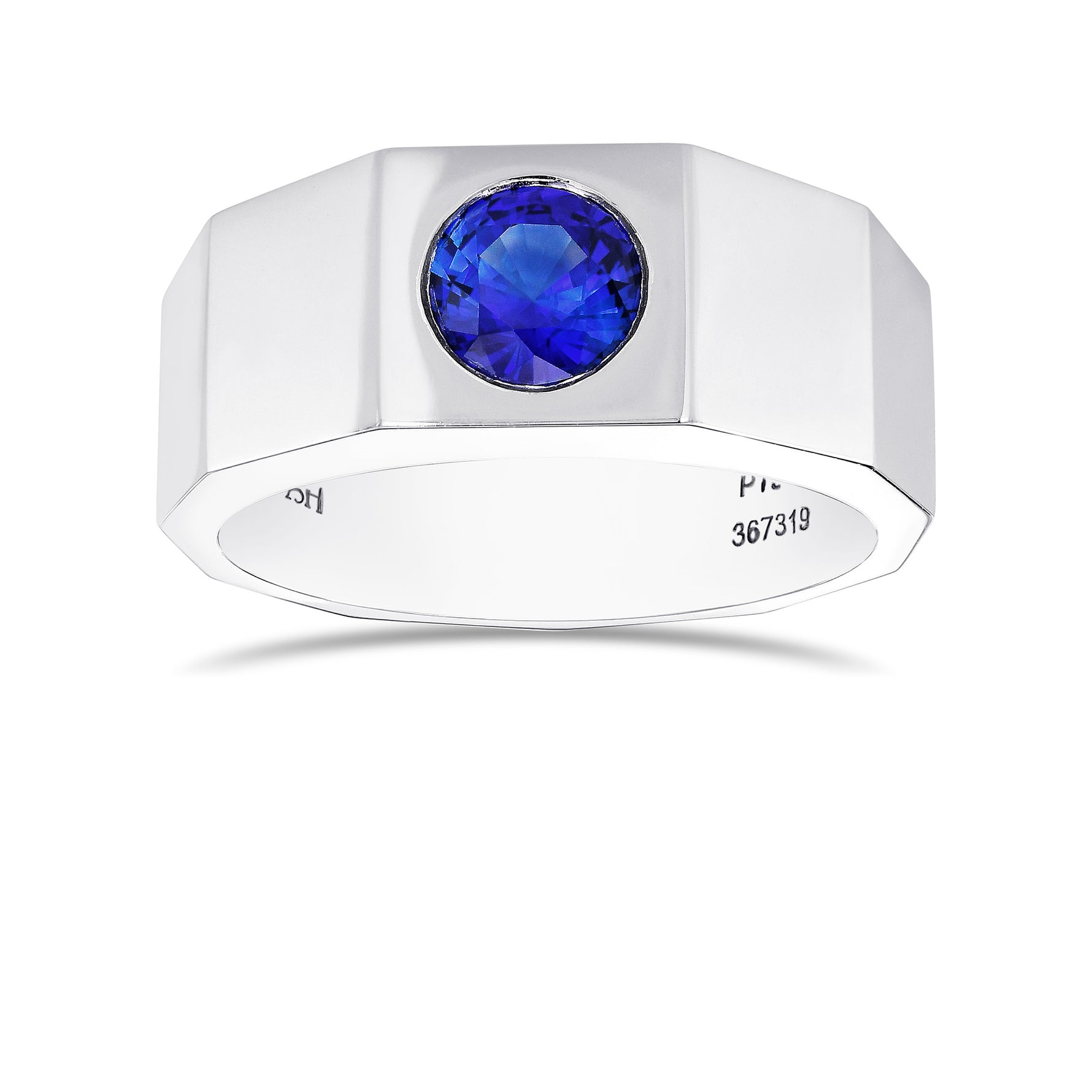 Round Sapphire Platinum Men's Ring