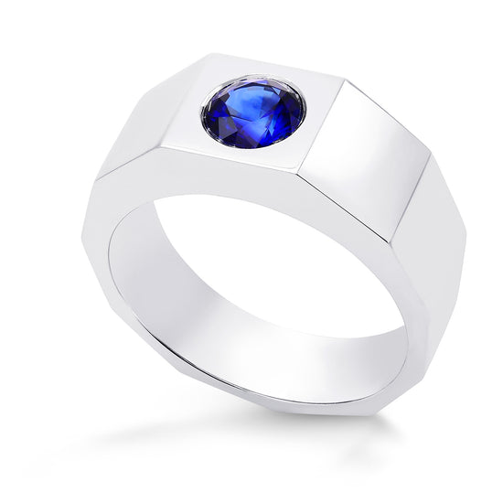 Round Sapphire Platinum Men's Ring