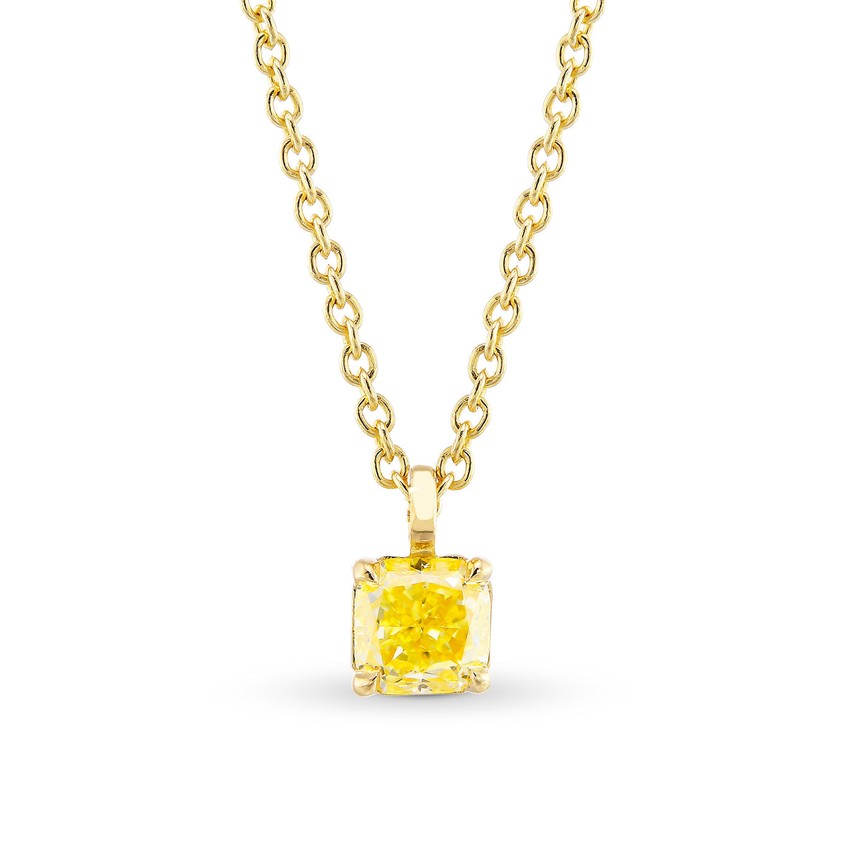 Fancy Intense Yellow Radiant Diamond Solitaire Pendant